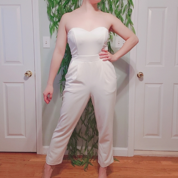 white strapless jumpsuit express